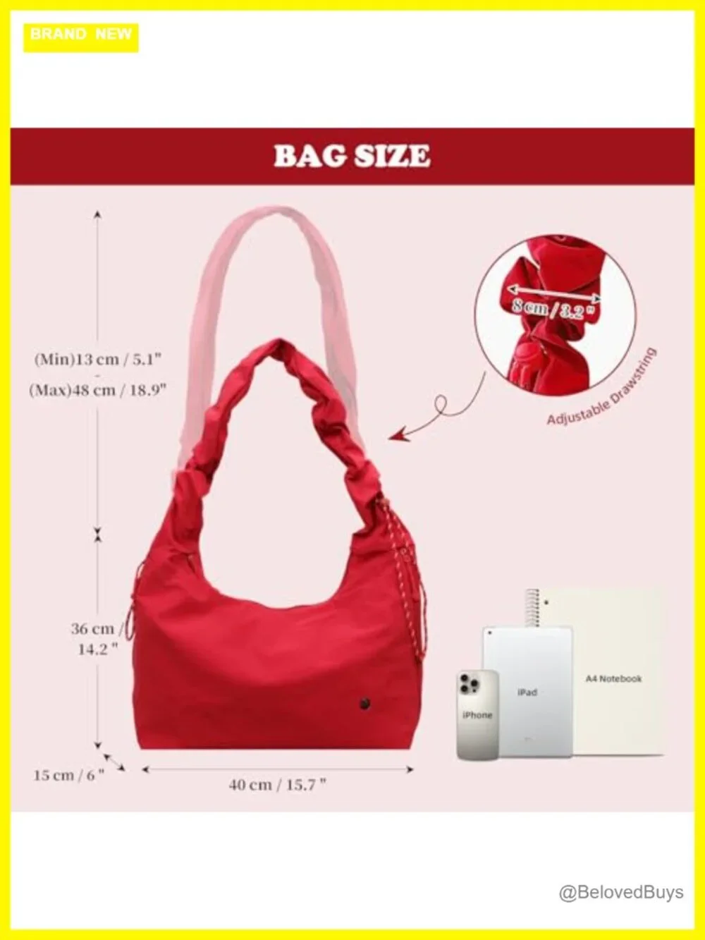 Large Slouchy Nylon Hobo Bag Drawstring Crossbody Shoulder Tote Travel Gym